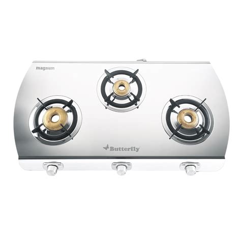 butterfly magnum stainless steel 3 burner gas stove silver